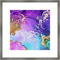 Purple, Blue And Gold Metallic Abstract Watercolor Art Framed Print