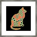 Quilted Christmas Cat In Red Green And Gold Framed Print