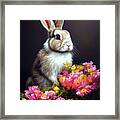 Rabbit And Flowers Framed Print