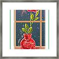 Rainy Day Red Rose In A Chinese Dragon Vase Framed Print