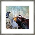 Raven And The Bear Framed Print