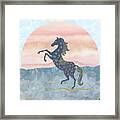 Rearing Horse In The Morning Sun - Gold Ornamental Theme Framed Print