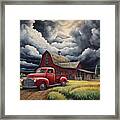 Red Barn Art - Old Red Truck And Red Barn Framed Print