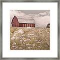 Red Barn At The Top Of The Farm Hill Framed Print