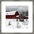 Red Barn In The Snow Framed Print