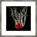 Red Bell Pepper Dropped And Slashing On Water Framed Print