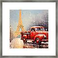 Red Truck At The Eiffel Tower Framed Print