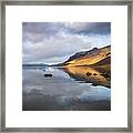 Reflection Of An Icelandic Mountain And Two Glaciers Framed Print