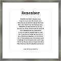 Remember - Christina Rossetti Poem - Literature - Typewriter Print 1 Framed Print