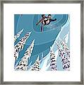 Retro Ski Jumper Heli Ski Framed Print