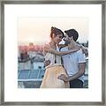 Romantic Couple On Rooftop, Paris Framed Print
