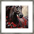 Roses And Thunder - Horse And Roses Art Framed Print
