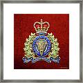 Royal Canadian Mounted Police -  R C M P  Badge Over Red Velvet Framed Print