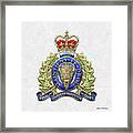 Royal Canadian Mounted Police -  R C M P  Badge Over White Leather Framed Print