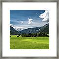 Rural Landscape With Houses In Front Of Mountain Dachstein In The Alps Of Austria Framed Print