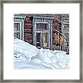 Home - Warm-hearten Russian House,winter Snow Cat Sitting At Fence At Home-old Traditional Log House Framed Print