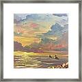 Sailboats And Ocean Sunset Bliss Framed Print