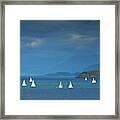 Yachts In The Blue - Sailing Boats Off The Island Of Mull, Scotland Framed Print