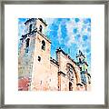 San Ildefonso Cathedral Merida Watercolor Framed Print
