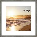 Santa Monica Beach At Sunset. Southern California Framed Print