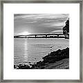 Sarasota Fl Bayfront Park Sunset John Ringling Causeway Bridge Florida Pelican Black And White Framed Print