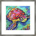 Sea Turtle Underwater Iii Commissioned Palette Knife Oil Painting Mona Edulesco Framed Print
