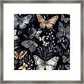 Seamless Pattern With Night Dark Butterflies Set. Abstract Fanta Framed Print