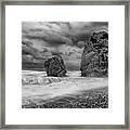 Seascape With Windy Waves During Storm Weather A  Rocky Coastlin Framed Print