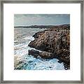 Seascape With Windy Waves During Stormy Weather At Sunset. Framed Print