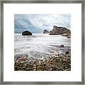Seascape With Windy Waves During Stormy Weather On A Rocky Coast Framed Print