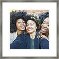 Selfie Of Three Young Friends. Framed Print