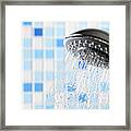 Shower Head With Flowing Water Stream In Blue Bathroom Framed Print