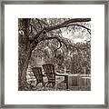 Sitting On The Edge Of The Pond In Vintage Sepia Tones Framed Print