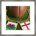 Six Different Nation's Badges For Rugby Around A Rugby Ball Framed Print