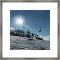 Ski Lift With Sunburst On Winter Day Framed Print