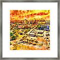 Skyline Of Downtown Wichita Falls, Texas, At Sunset - Pen And Watercolor Framed Print