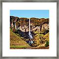 Small Waterfall With Autumn Colors In Iceland Framed Print