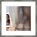 Smiling Hispanic Woman Posing For Cell Phone Selfie Framed Print