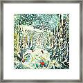 Snowboards Snowing In The Woods Print And Poster Framed Print