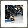 Snowmobiler Riding Down Trail - Pittsburg, New Hampshire Framed Print