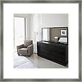 Sofa, Dresser And Mirror In Modern Apartment Framed Print