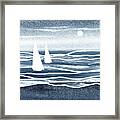 Soft Blue Sunset Sailboat At The Ocean Shore Seascape Painting Beach House Watercolor V Framed Print