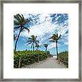 South Beach Miami, Florida Beach Entrance With Palm Trees Framed Print