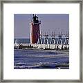 South Haven Lighthouse In Winter Framed Print