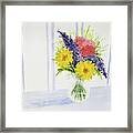 Spring Bouquet Abstract Painting Yellow Purple Pink Flowers Framed Print
