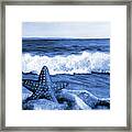 Starfish And Sea Wave In Blue Framed Print