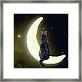 Stargazer-dog Sitting On A Crescent Moon Framed Print