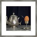 Sterling Silver Eggcup And Teapot Black Background Still Life Framed Print