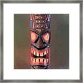 Stipple Tiki Mask - Green Framed Print