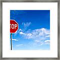Stop Sign With Blue Sky Background And Copy Space Framed Print